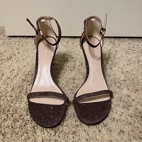 STUART WEITZMAN Heels SANDALS Glitter CRYSTAL Wine NUDIST - Sz 10 M Spain NEW! - Picture 14 of 16